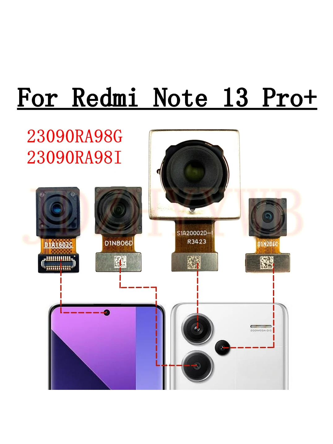 Przednia i tylna kamera do Xiaomi Redmi Note 13 Pro+Plus 5G, przednia kamera selfie, szerokokątna tylna kamera główna, moduł z kablem flex. — zdjęcie produktu 7