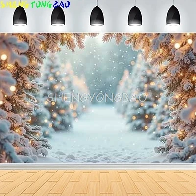 

Christmas Day New Year Party Photography Backdrops Prop Window Living Room Interior Xmas Tree Snow Theme Photo Background FN-02