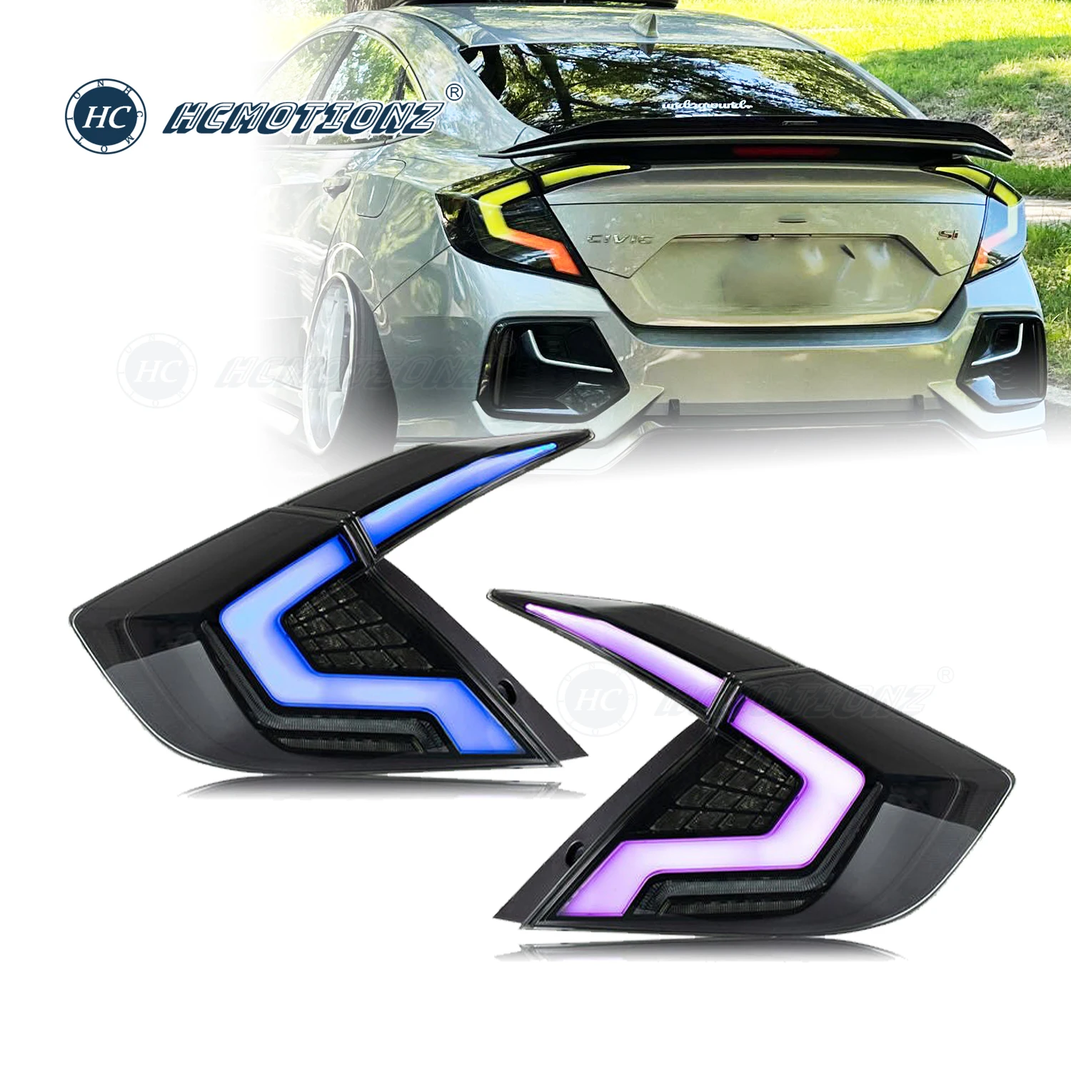 HCMOTIONZ Tail Lights for Honda Civic 2016-2021 10th Gen DRL Start up Animation RGB Custom LED Back Lamps Assembly U.S. Shipment