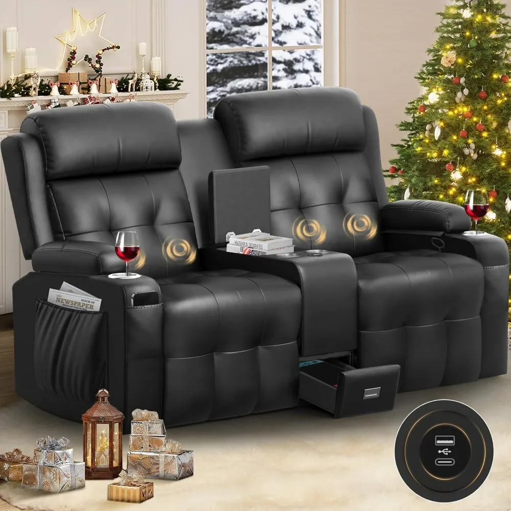 Reclining Loveseat, Massage Loveseat Recliner Sofa Heavy Weight Capacity, RV Love Seat Chair Clearance with Console, USB