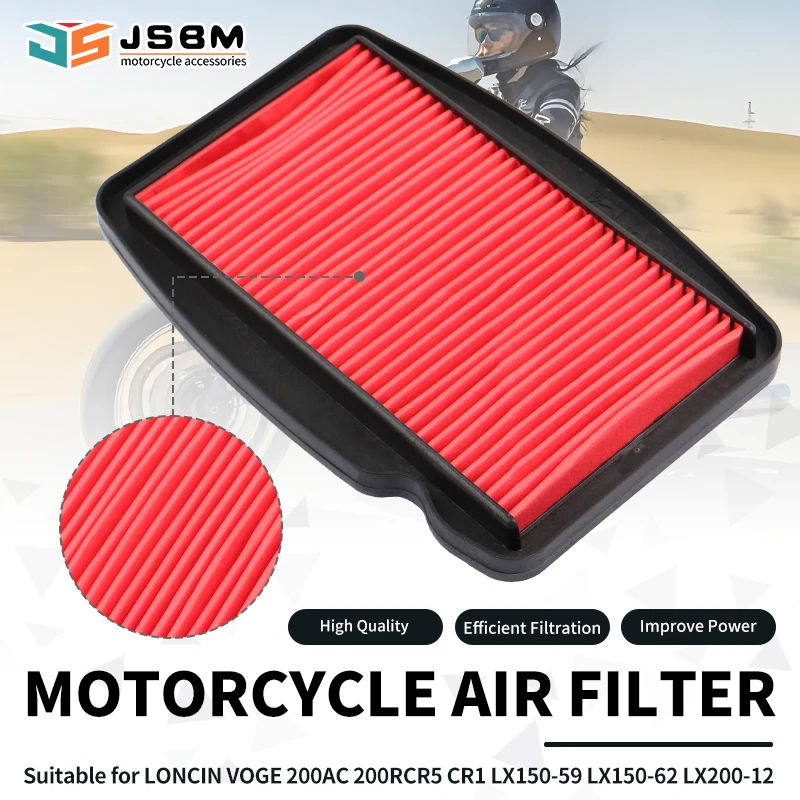 

JSBM Motorcycle Accessories Air Filter For LONCIN VOGE 200AC 200R CR5 CR1 LX150-59 LX150-62 LX200-12 Engine Intake Cleaner