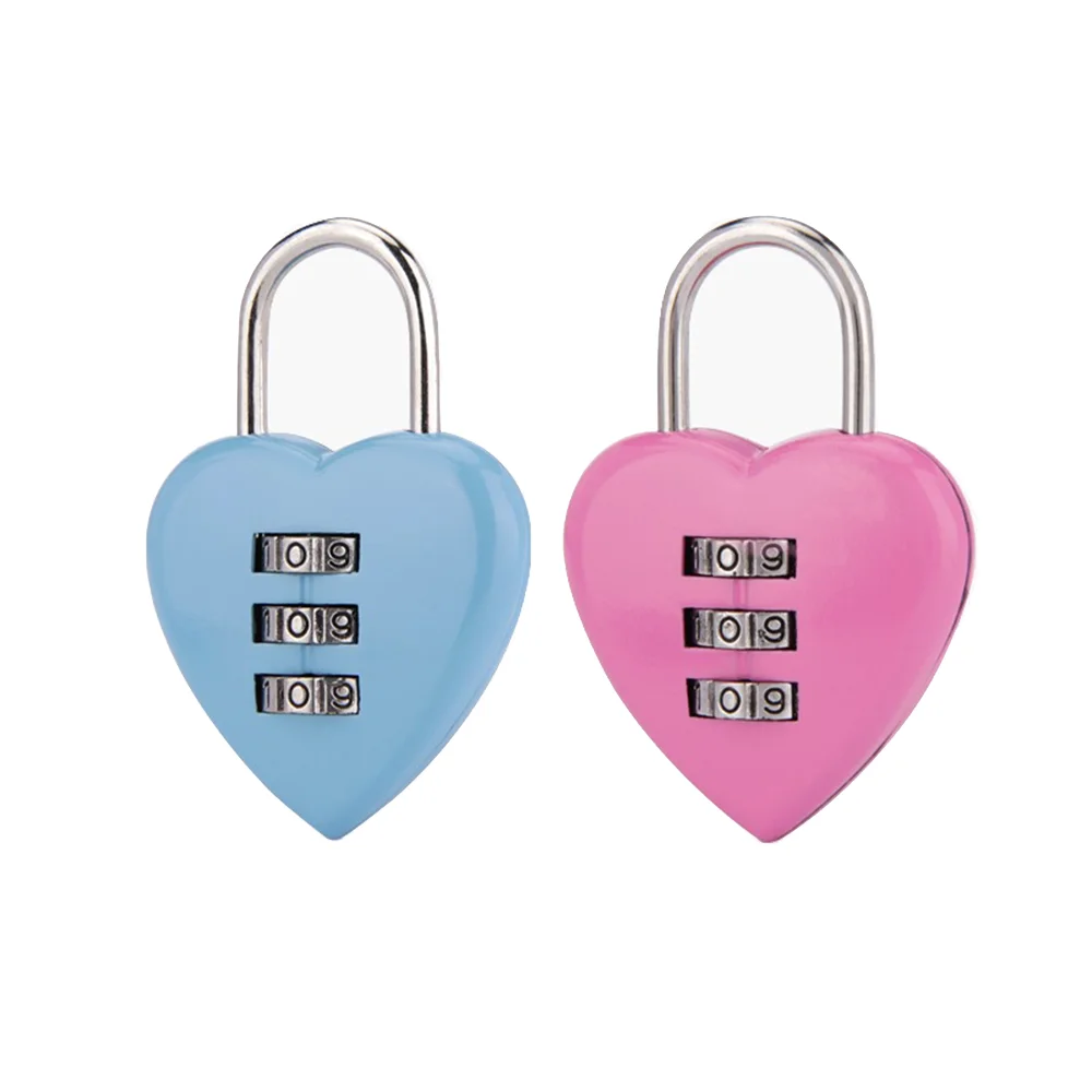 Serrure à combinaison en alliage de zinc avec fermeture éclair, cadenas à 3 mots de passe, serrure à bagages en forme de coeur d'amour, accessoires de bagages pour couples