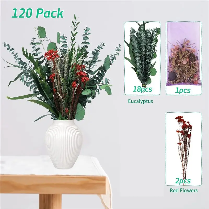 A67P-120Pcs الأوكالبتوس المجفف للاستحمام، الأوكالبتوس مع سيقان للديكور المنزلي، 17 بوصة دش الأوكالبتوس معلقة