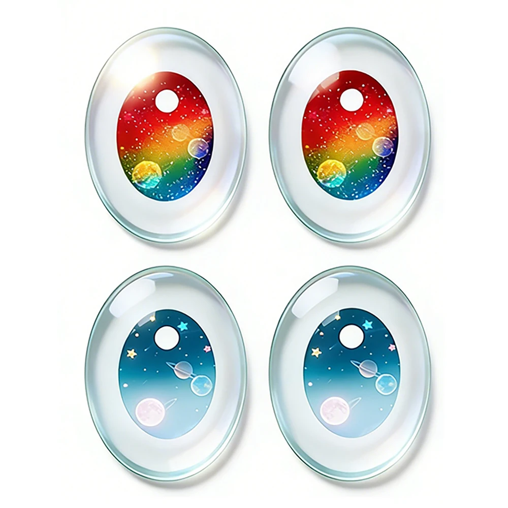 Random Mixed Oval Rainbow Color Ragdoll Toy Eyebal Doll Eyes Photo Glass Cabochon Flatback Demo Cameo For Diy Jewelry Making