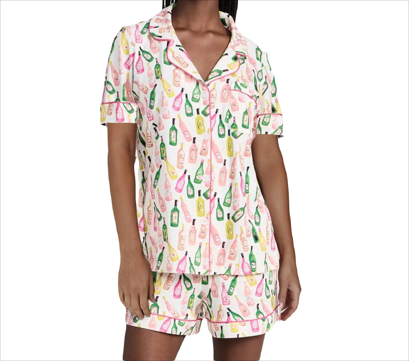 

1PCS summer new beer bottle fun printing women's loungewear comfortable loose lazy long-sleeved trousers pajamas two-piece set.