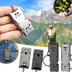 1/2 stuks hoge decibel fluitje sleutelhanger, roestvrij staal dubbele drie pijp camping wandelen noodoverlevingsfluiten buitengereedschap