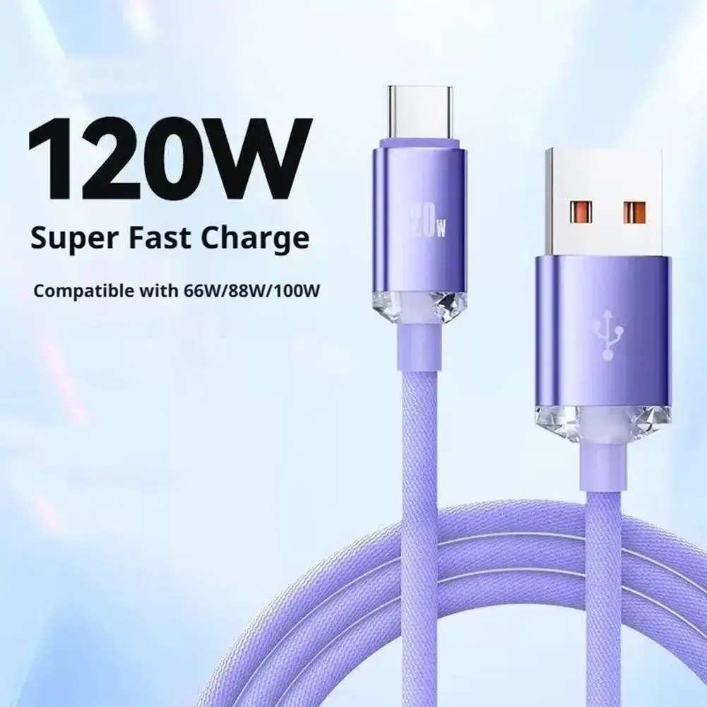 120W 6A Super Fast Charge Type C Cable PD 120W USB C to C Charger Cord E-Mark Chip Data Line for Xiaomi Samsung