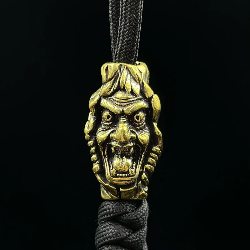 Roaring Old Man Brass Knife Beads Punk DIY Paracord Bracelets Accessories Outdoor EDC Tool Umbrella Rope Woven Lanyard Pendants