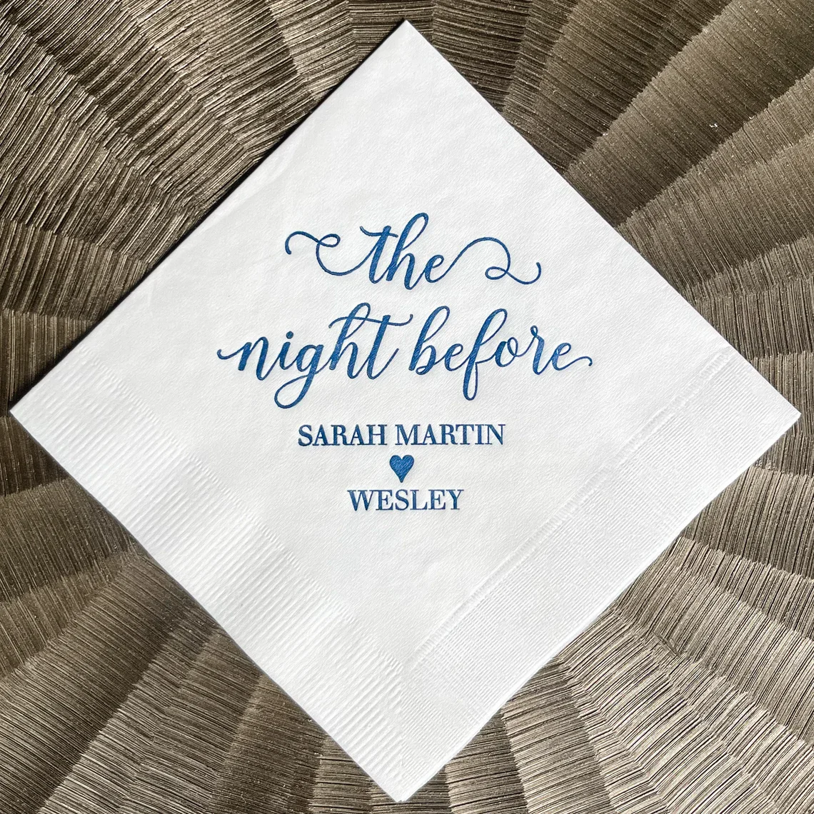 50pcs Custom The Night Before Napkins, Custom Rehearsal Dinner Beverage Napkins, 3ply Foil Rehearsal Dinner Napkin, Customized F