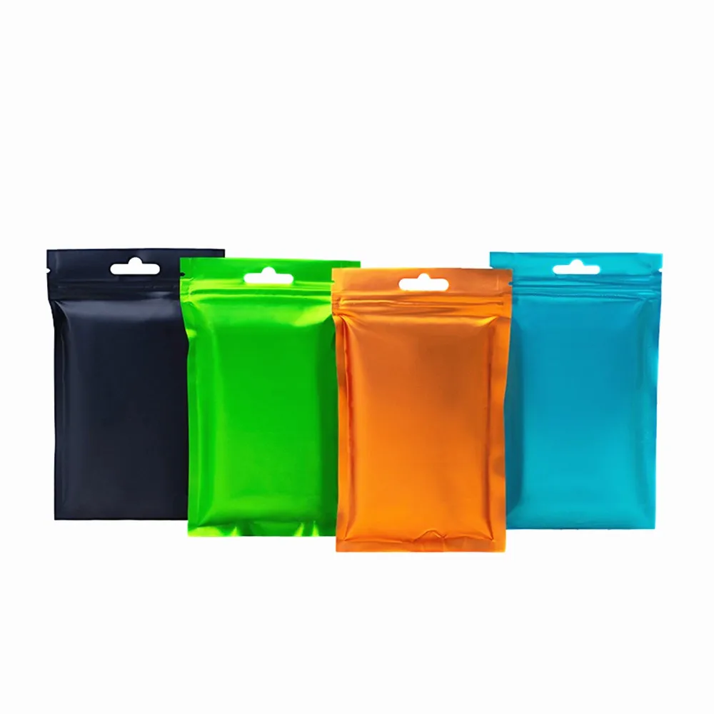 100pcs színek Alumínium Elgáncsol ziplock Hosszúnadrág vel Érthetően bejárati Fénytelen Befejez - Cipzár resealable pouches vel Felfüggeszt holes Adomány Csomagolás