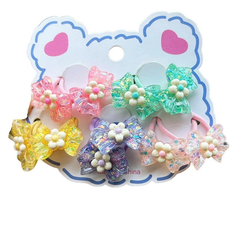 2PCS New Lovely Bright Flower Bow Girls Elastic Hair Bands Kids Princess Hair Accessories Children Hair Ties Baby Headwear