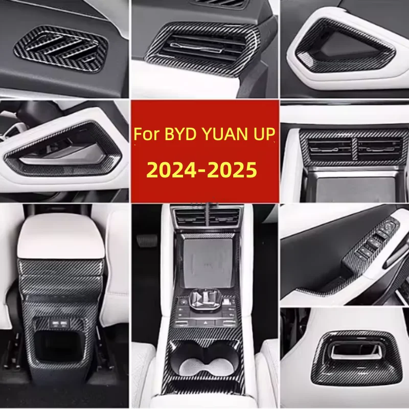 

For BYD YUAN UP 2024-2025 Interior Carbon Gear Shift Water Cup Panel Air Conditioning Vents Steering Wheel Car Accessories