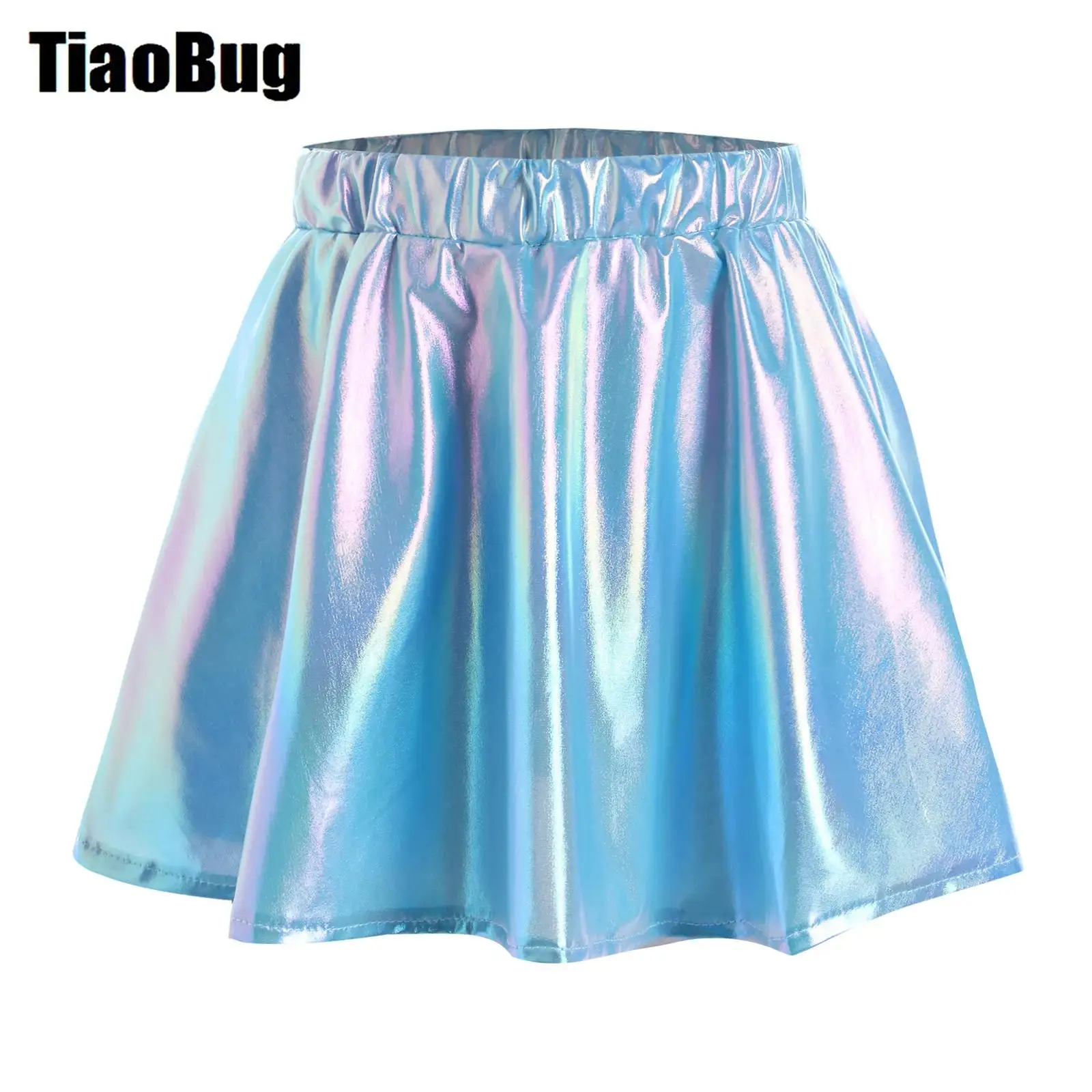 

Girls Metallic Shiny Dance Skirt A-Line Elastic Waistband Miniskirt for Dance Cheerleading Stage Performance