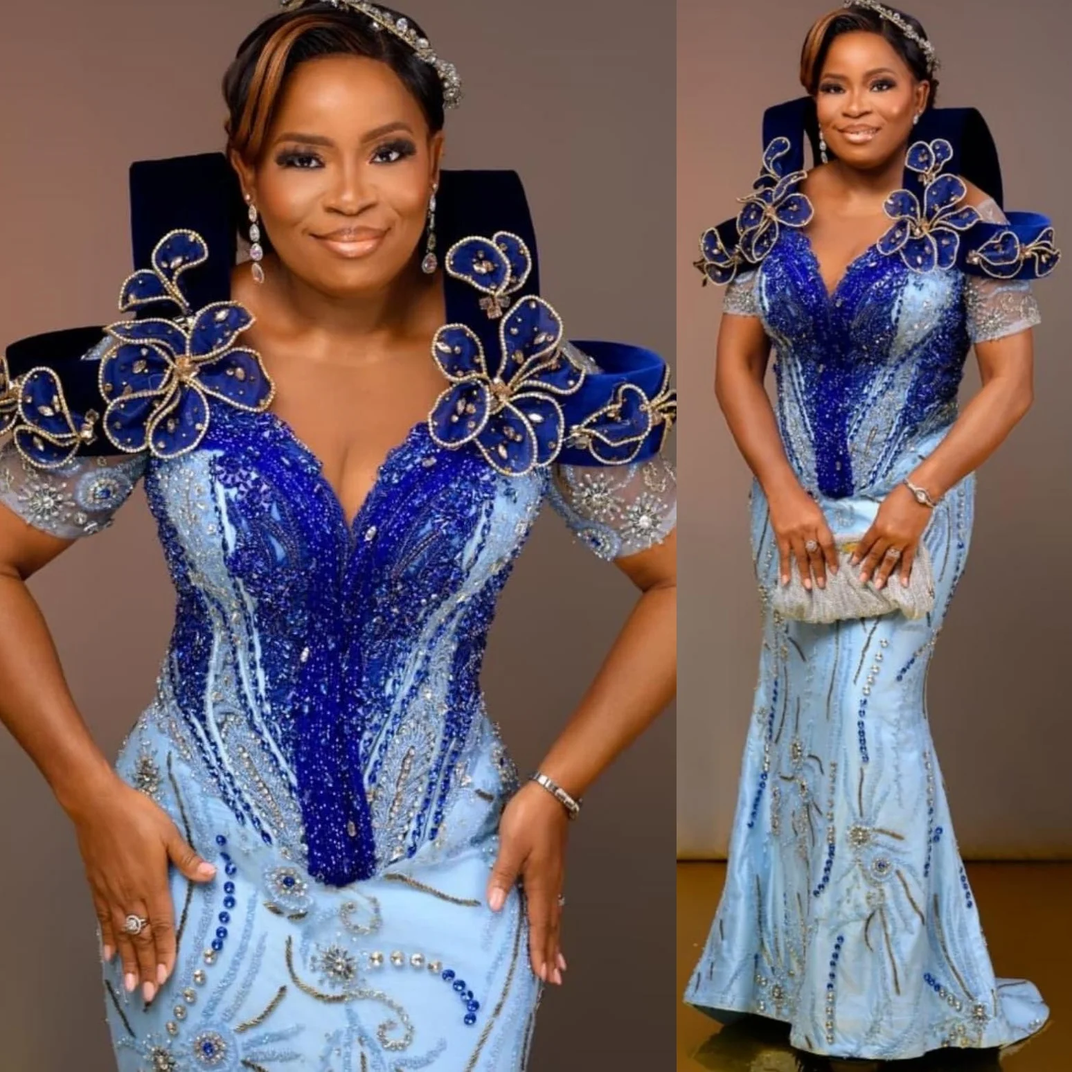 

Светло-голубой Русалка 2025, платья для выпускного вечера с цветочным принтом, расшитые бисером и кристаллами, вечерние вечерние платья для дня рождения, платья ZJ2616