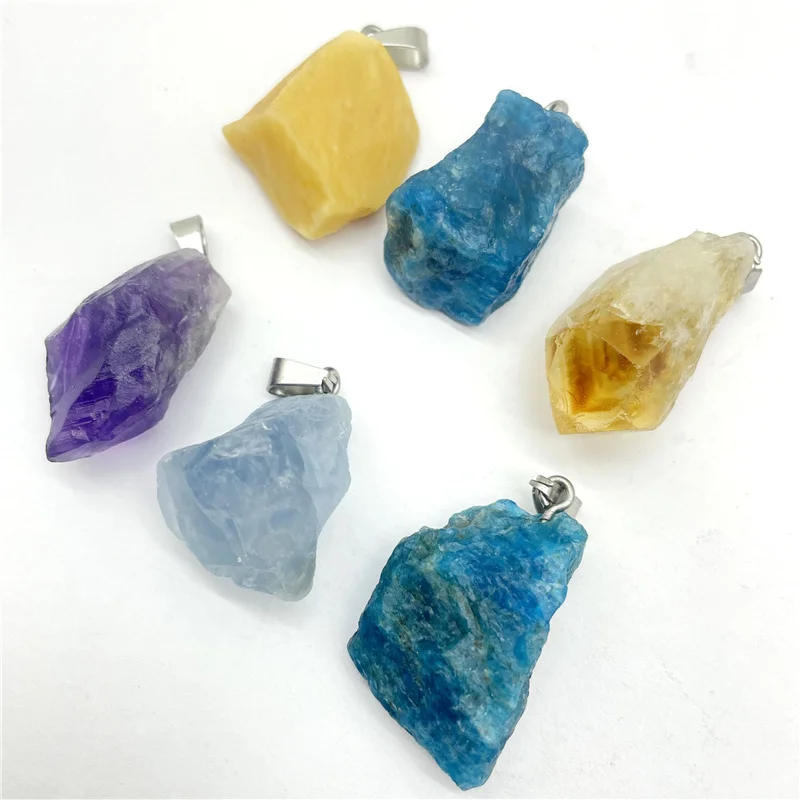 

Natural Raw Ore Gem Stone Quartz Yellow Crystal Amethyst Irregular Pendant Charms For Jewelry Making Necklace Accessories 10Pcs