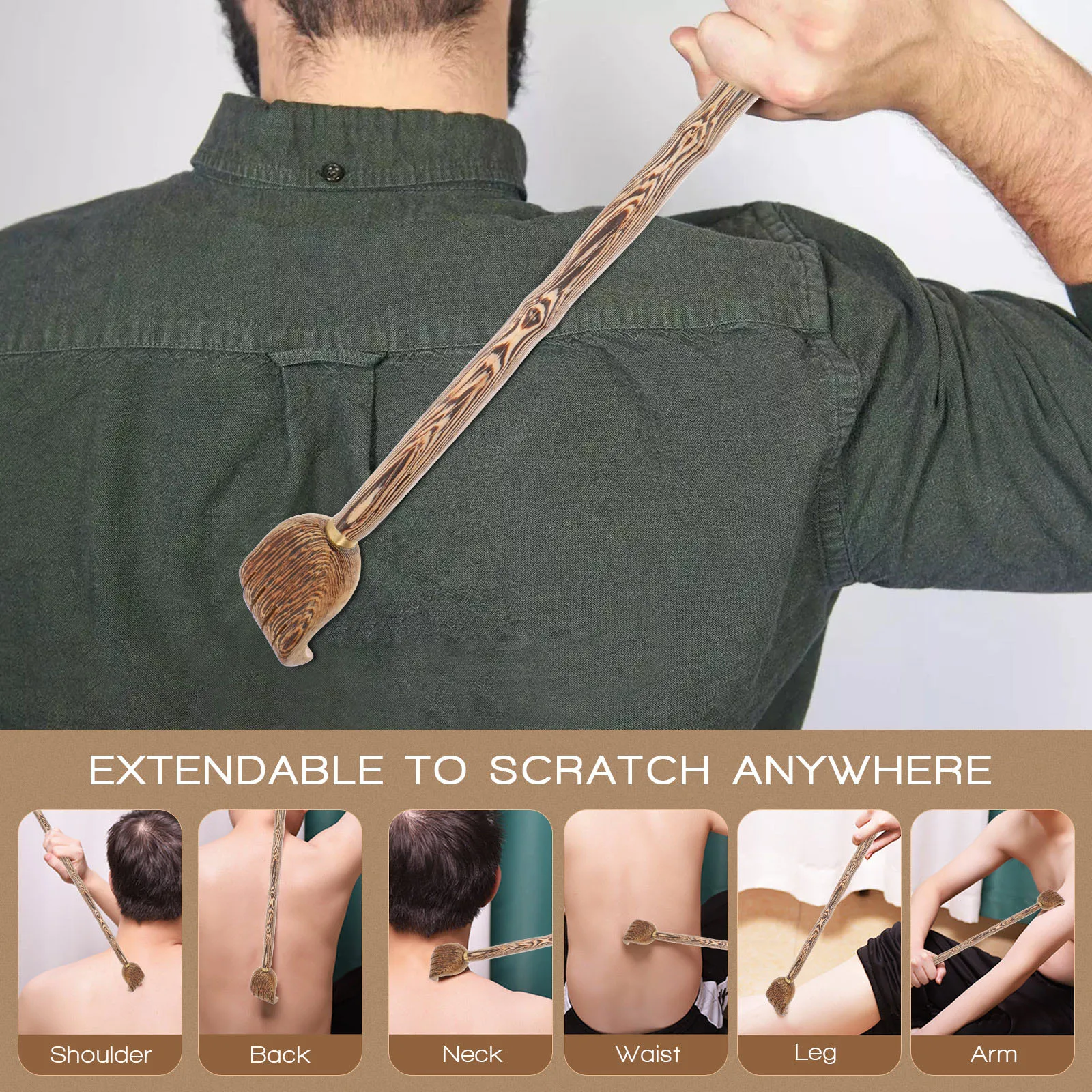 

2 шт. деревянные массажеры для спины с длинной ручкой, антизудные, для взрослых, портативные, для дома и офиса