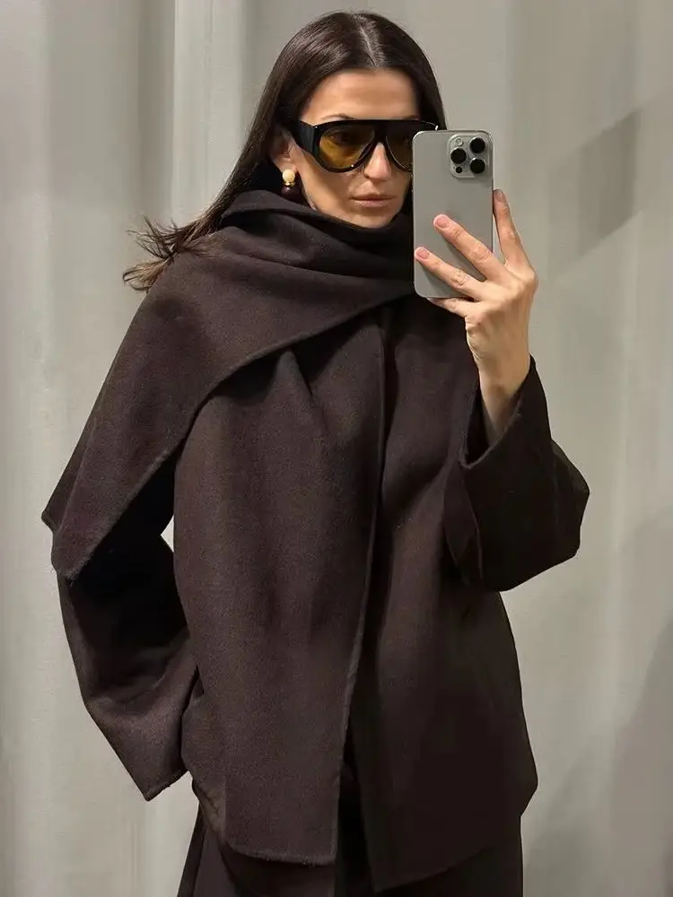 

HH Woman Fashion Lapel Loose Double-sided Penetration Jacket Women Long Sleeve Pocket Zipper Decoration Casual Winter Coat