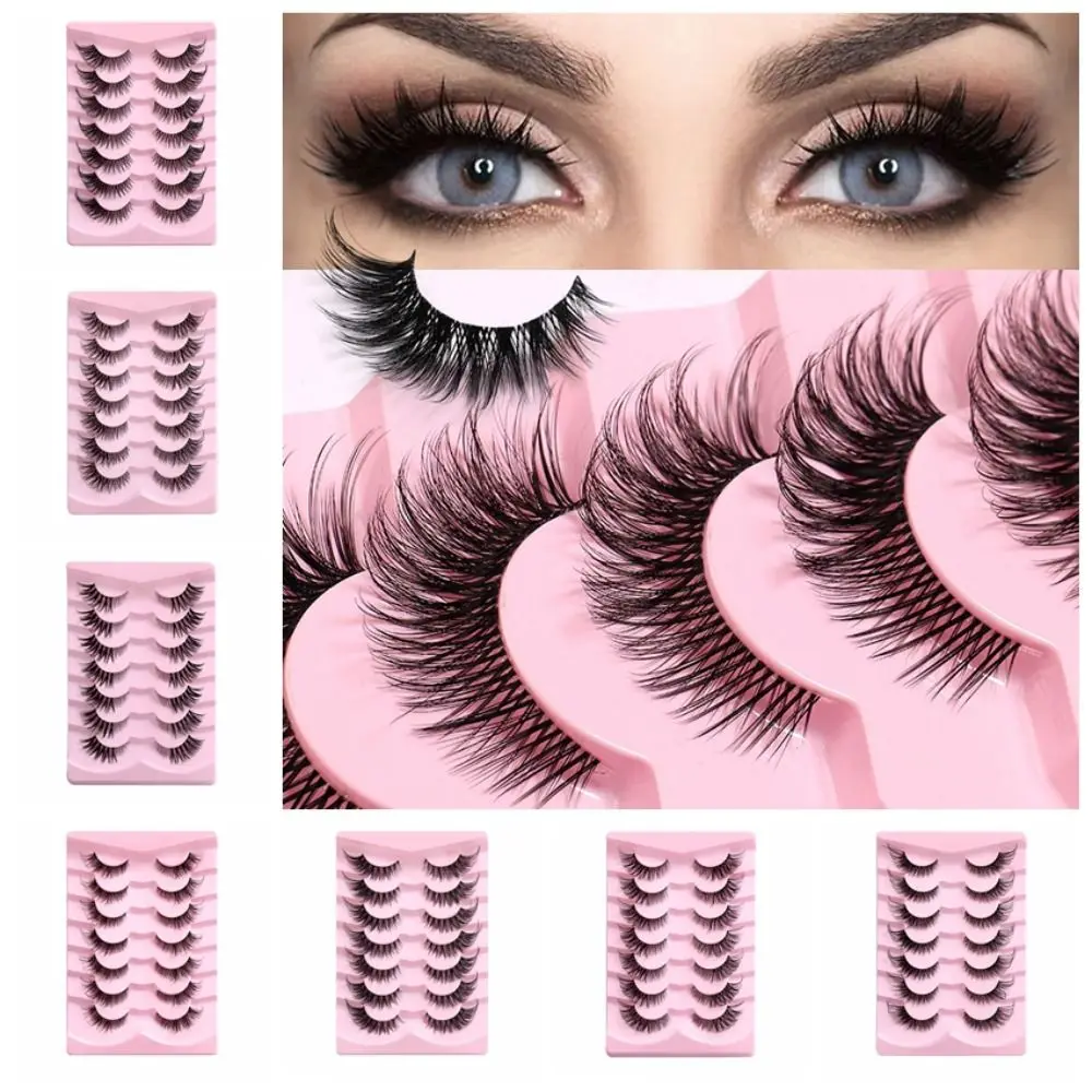 7 pairs/box Mink-like Hair Simulation Cat Eye Eyelashes Mink Strip Lashes Wispy Faux Faux Mink Eyelashes Eye Elongated Curling