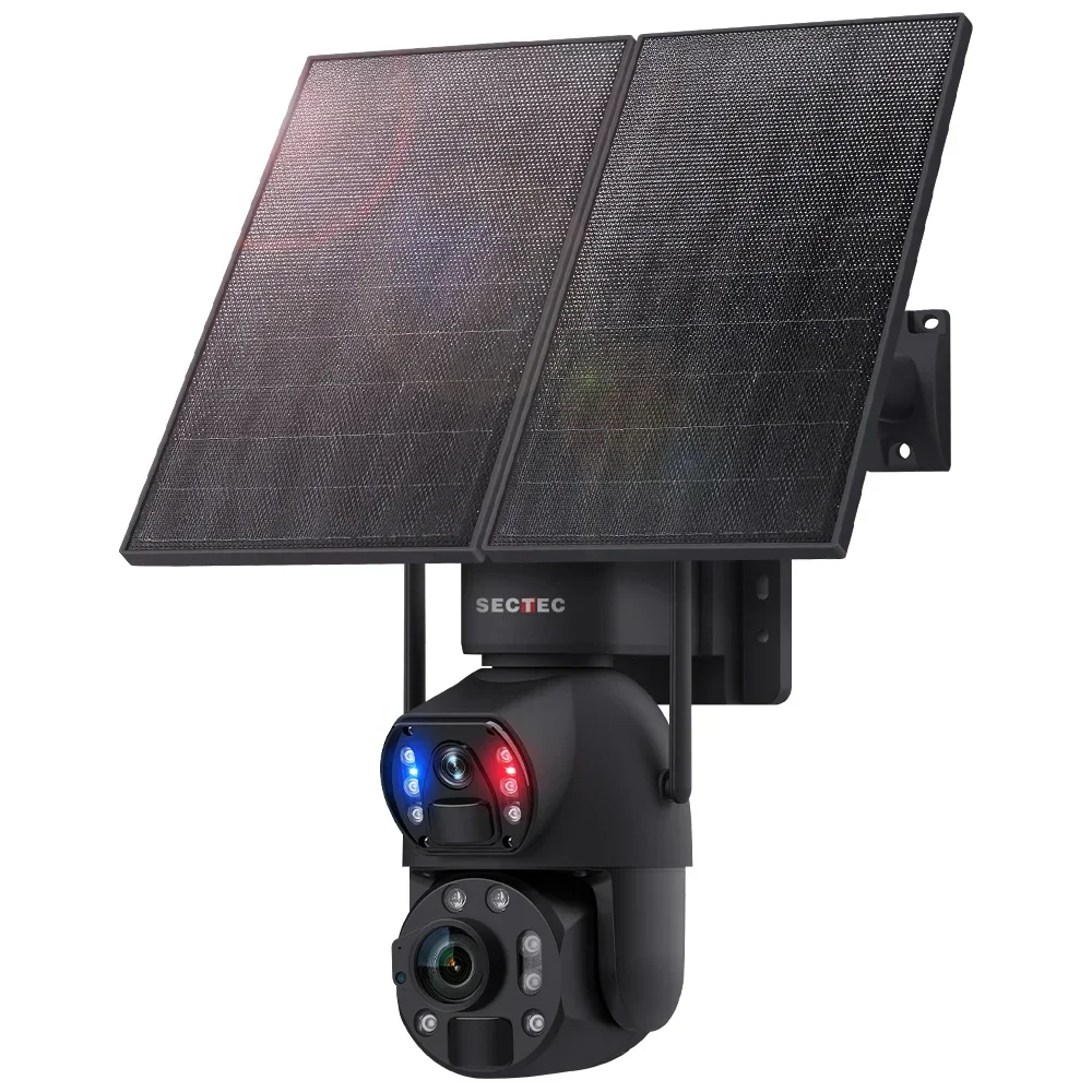 SECTEC Camera 6MP 36x Zoom 20W Solar Battery Red Blue Alarm Floodlight PTZ Camera Outdoor Security CCTV Network Night Vision