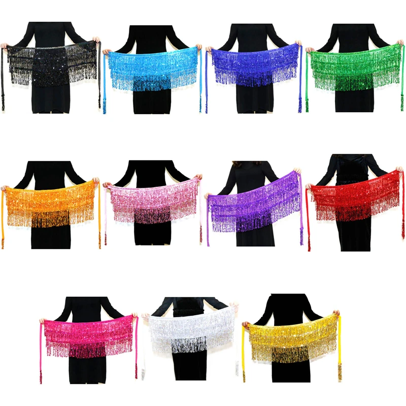Bühnenaufführung Bauchtanz Schicht Pailletten Quaste Kette Gürtel Rock Wrap Club Indische Latein Hula Tänzerin Strand Hüfte Taille Schal – Detail 3