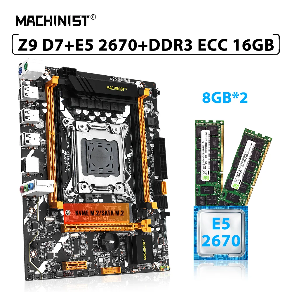 

MACHINIST X79 Z9 D7 Motherboard Set LGA 2011 Kit Xeon E5 2670 CPU Processor 16GB(2pcs*8GB) DDR3 ECC RAM Memory NVME/SATA M.2 SSD