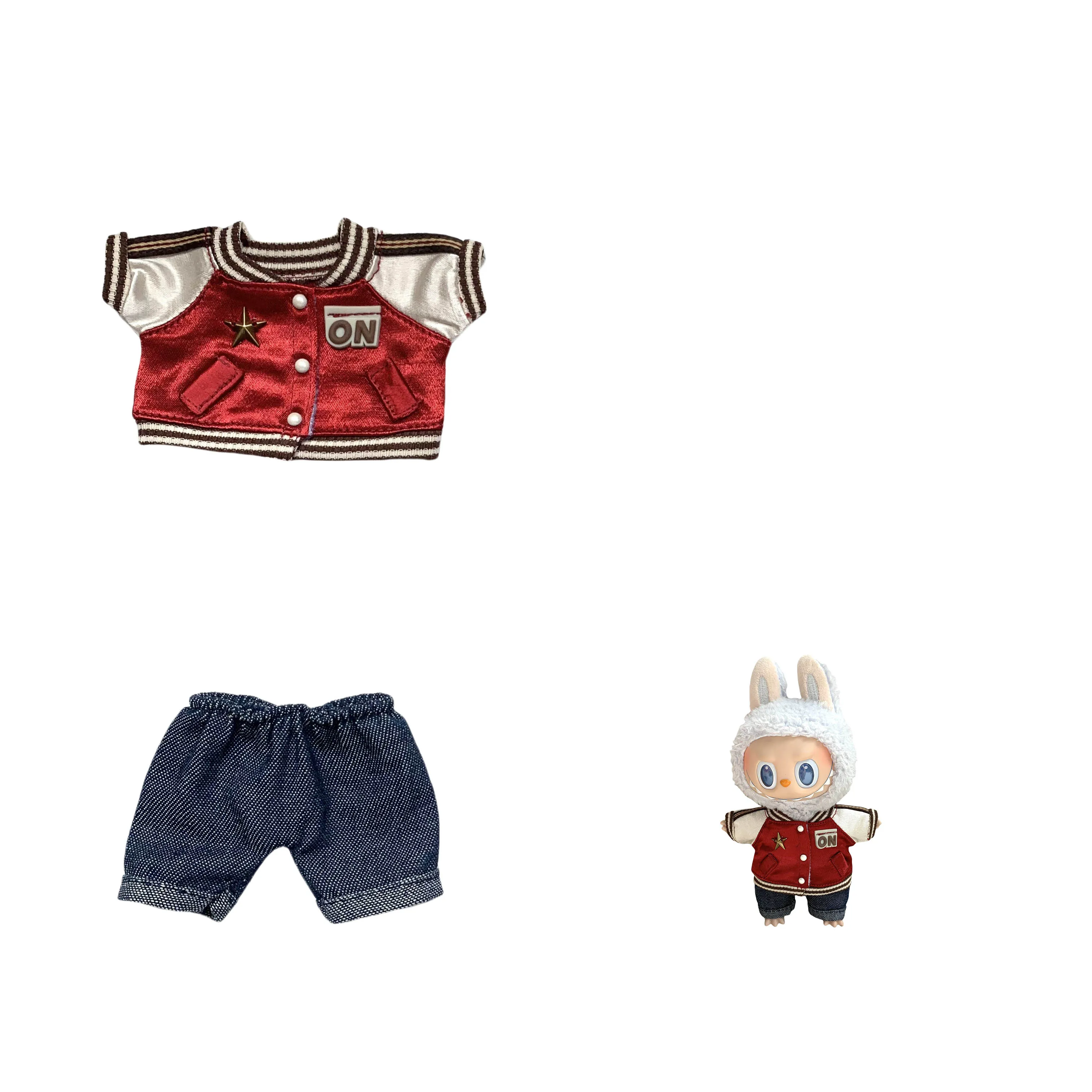 مجموعة سترة البيسبول الحمراء إكسسوارات ملابس الدمى لملابس الدمى القطيفة 15/17 سنتيمتر Labubu V2 V3