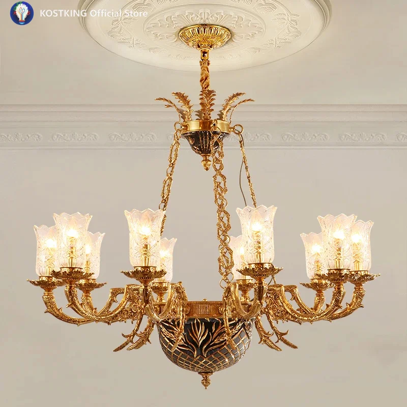 

French Baroque Classic Brass Pendant Lights European Luxury Indoor Foyer Dome Decorative Vintage Copper Chandelier