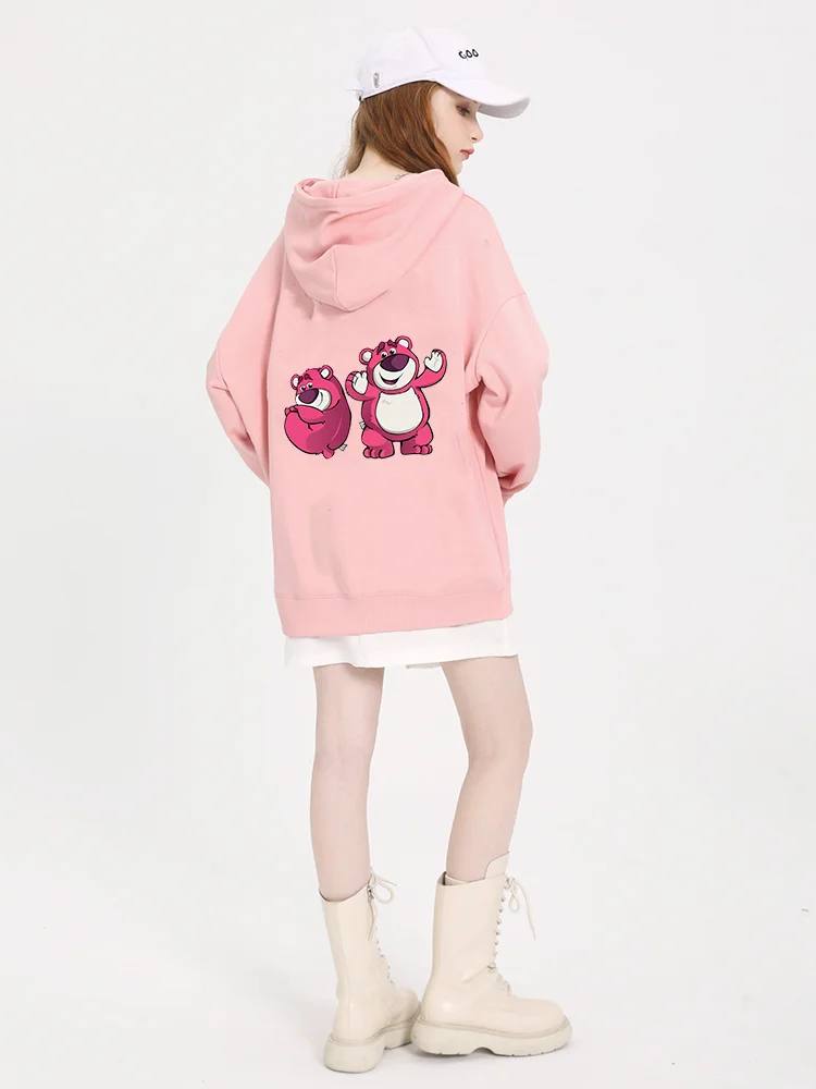 Disney Cartoon Bear Strawberry Bear Printed Hoodie for Men and Women Couples Cartoon Bear Leisure Sports Street Hoodie