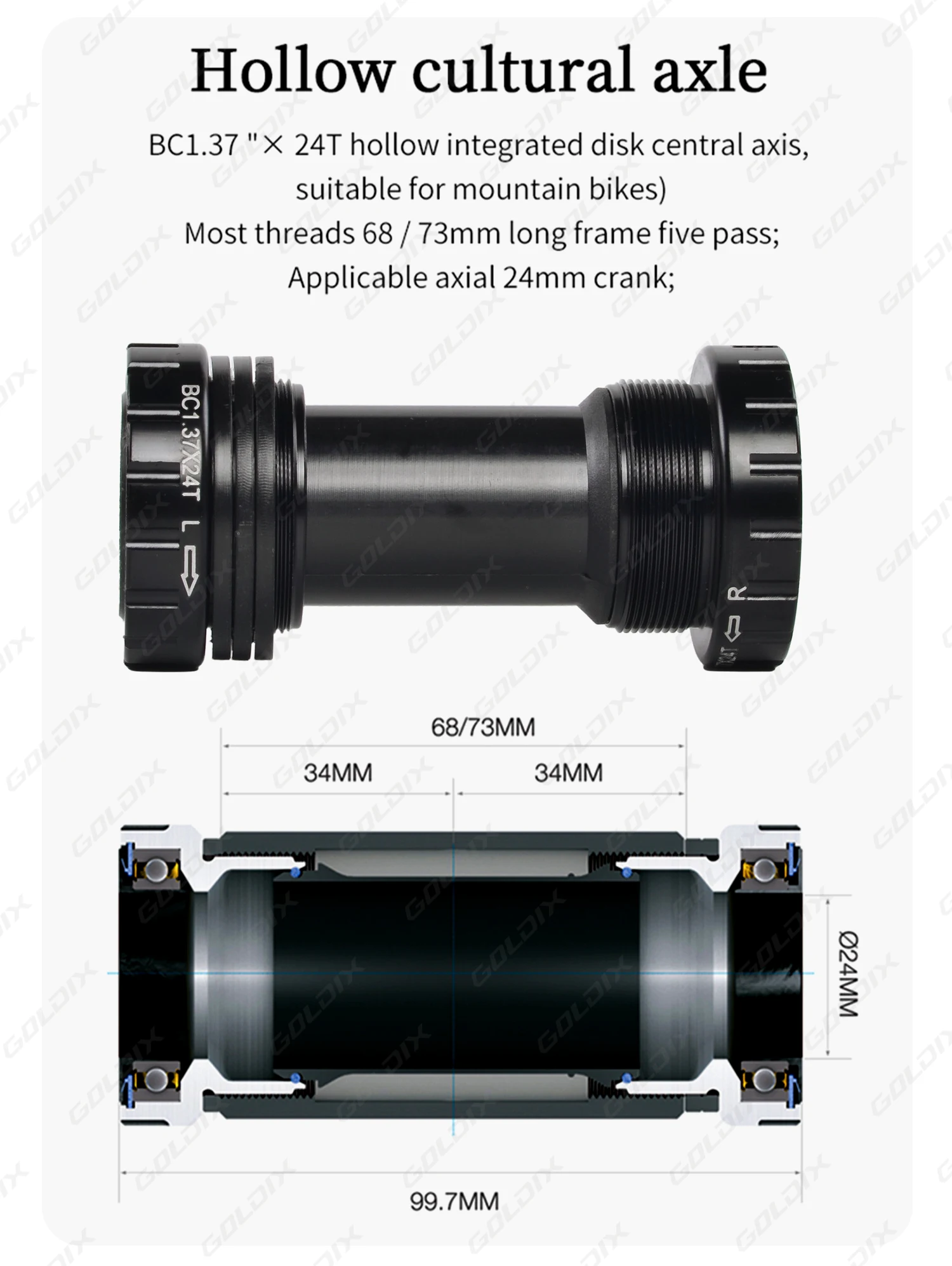 GOLDIX Hochfeste Fahrradkurbelgarnitur 165/170/175mm Geschmiedeter Legierungs-Kurbelarm 3-Bolzen-Direktmontage Schmal-Breit-Kettenblatt für MTB-Fahrrad – Detail 13