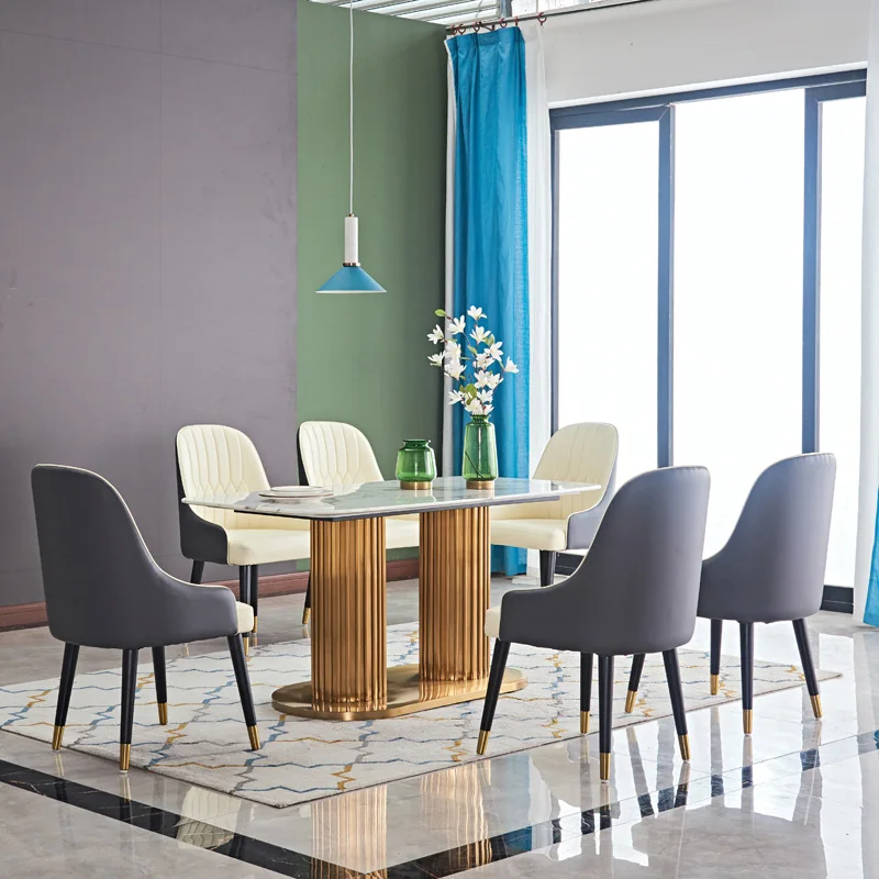 Moderne Luxus Marmor Edelstahl Esstisch Set 6-Stühle
