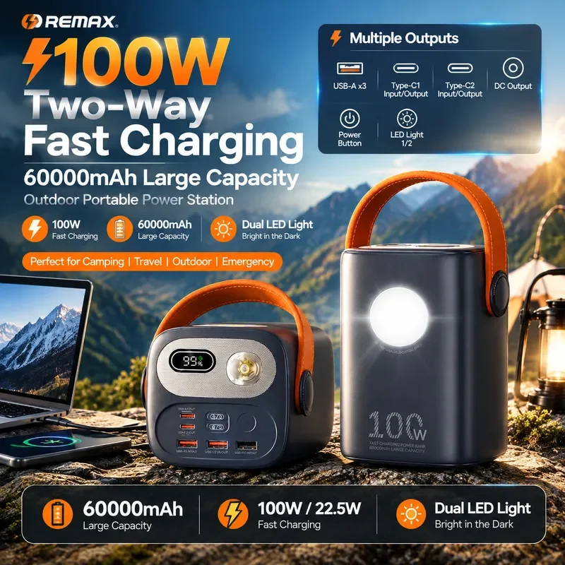 New 100W 60000mAh Power Bank Station for MacBook Laptop Tablet iPhone 16 Pro MAX Outdoor Fast Charging Portable Battery Pack