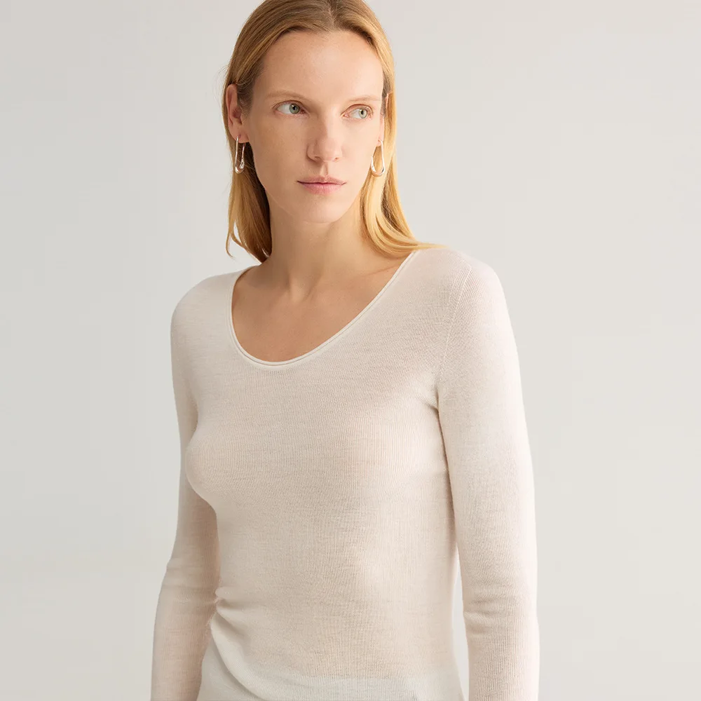 Winsleter-100%Wool Elegant Sweater, U Neck Long Sleeve Solid, Women Versatile Seamless Slim Knit Sweater, 2026 Autumn T68476CC