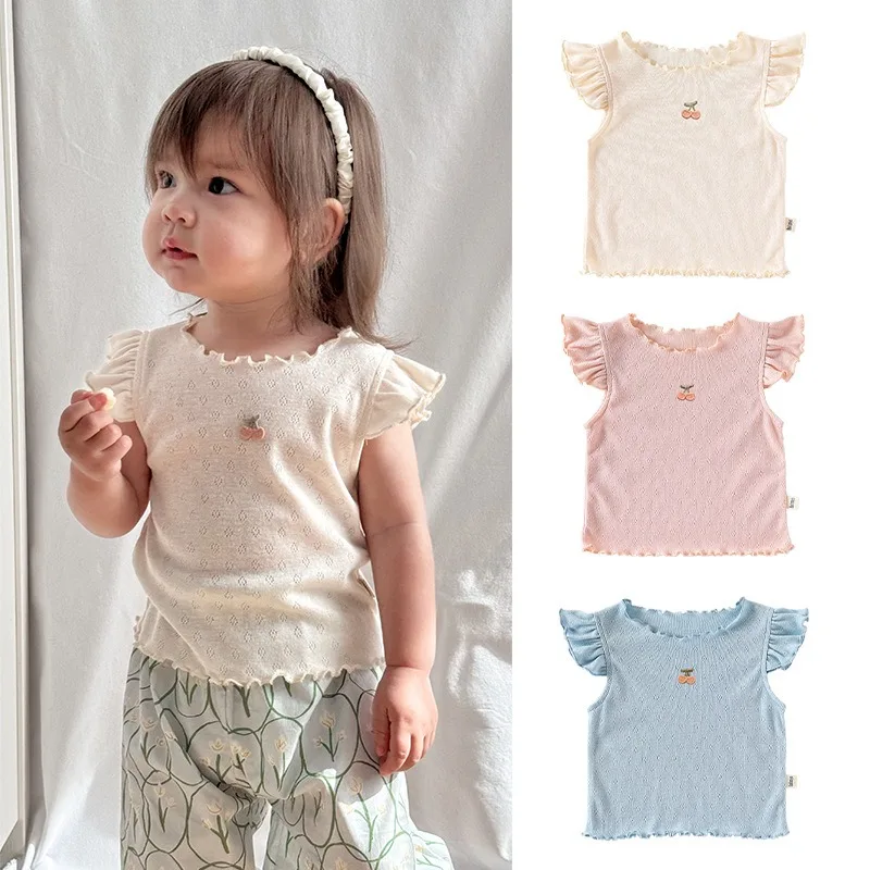 Baby Girl Clothes Summer Girls Lace Sleeve Children Top Baby Cotton Blouse T-shirt Casual Infant Clothing Set Toddler Outfit