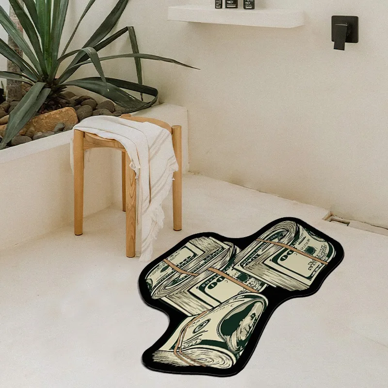 Irregular Dollar Area Rug Simulated Money Carpet Soft Comfortable Foot Mat Cute Entry Door Rug Household Supply Home Decoration