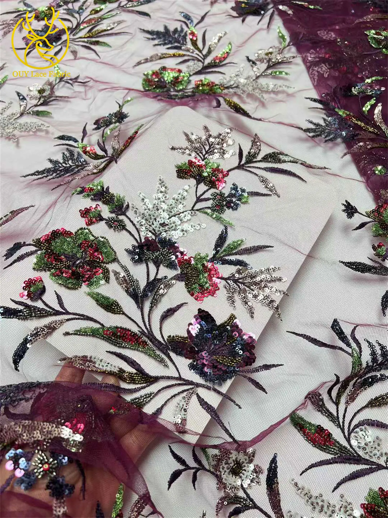 Neuester mit Pailletten bestickter Spitzenstoff 2026 Hochwertiger nigerianischer Perlen-Spitzenstoff, geeignet für Damen-Hochzeitskleider, 5 Yards – Detail 5
