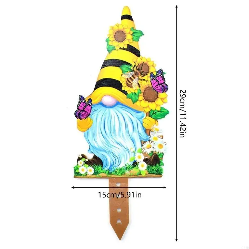 Spring Flower for Butterfly Gnome Peep Yard Sign with Stakes Outdoor Decorations for Garden Patio Lawn Home Wall C5AD