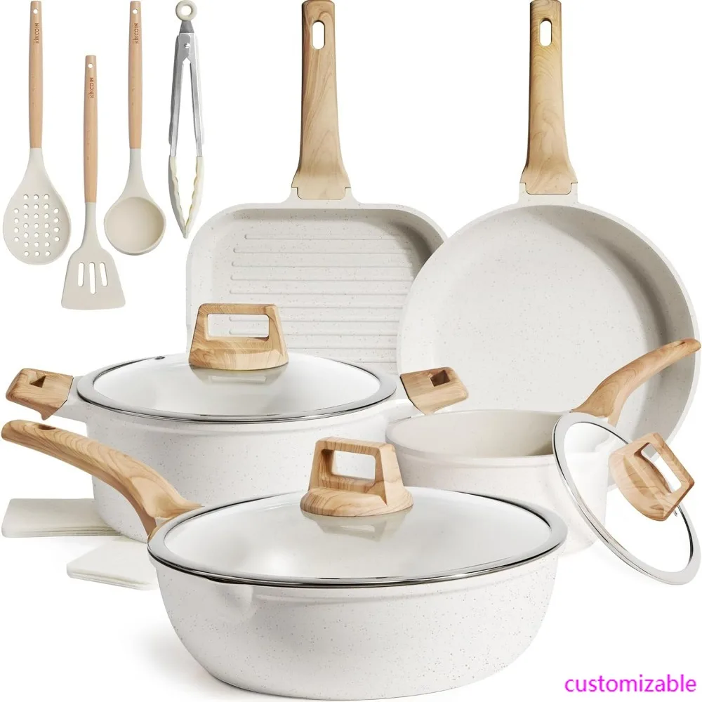 

16-Piece Nonstick Ceramic Cookware Set for Induction Cooking, Including Grill, Healthy and Non-Toxic