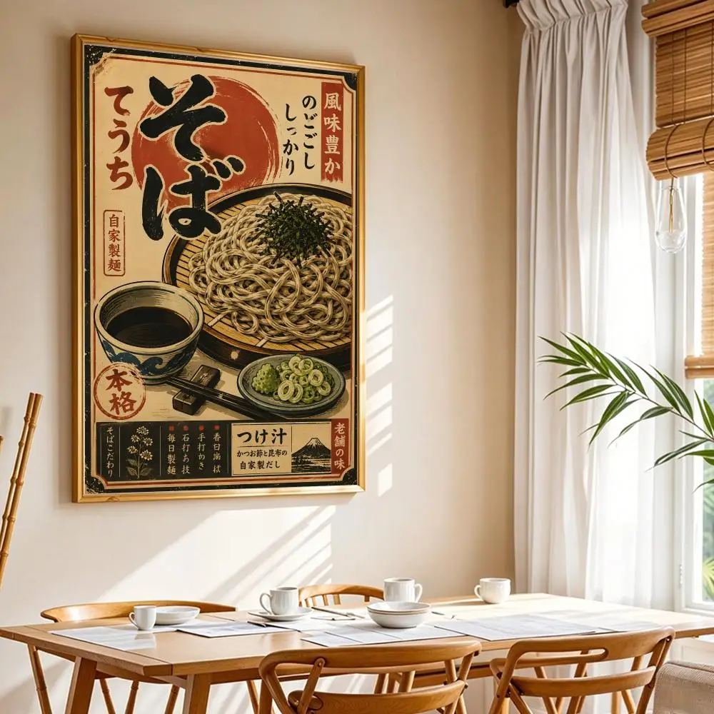Vintage Japanese Fish Sushi Lamian Noodle Calligraphy Canvas Poster Bedroom Living Room Bar Hallway House Interior Wall Decor