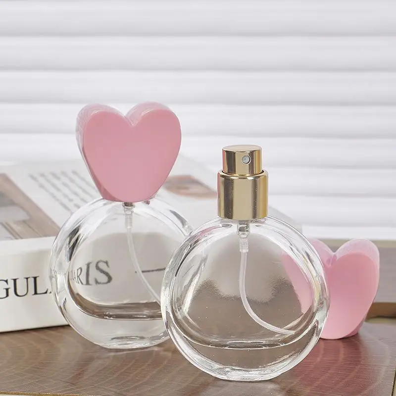 25ml Atomize Spray Bottle Heart-Shaped Lid Screw Pump Square Round Empty Clear Glass Refillable Perfume Bottles