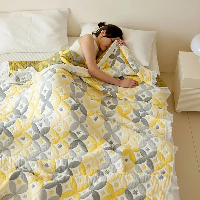 

Bamboo fiber Puff blanket Jacquard bed plaid Stitch bed linen Antibacterial summer Blankets and bedspreads Home and decoration