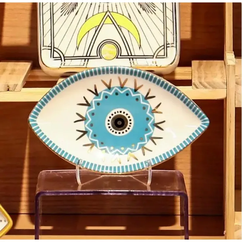 Nordic Round Ceramic Plate Devil's Eye Ring Necklace Jewelry Tray Teacups Coasters Ceramic Jewelry Tray Colorful Tray Ornaments