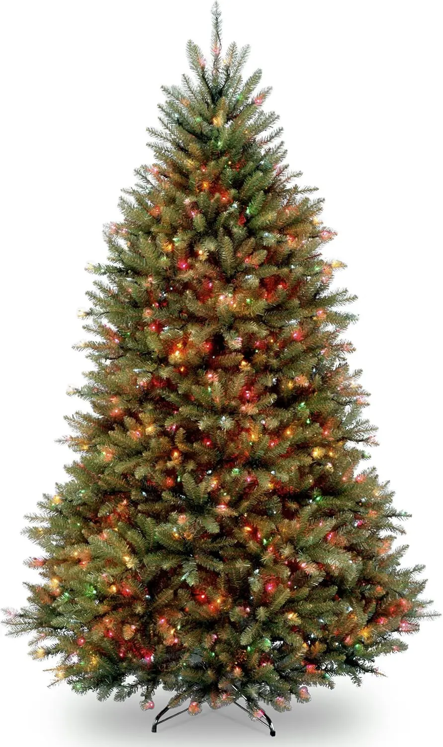 Pre-Lit Artificial Full Christmas Tree, Green, Dunhill Fir, Multicolor Lights, Includes Stand, 6.5 Feet