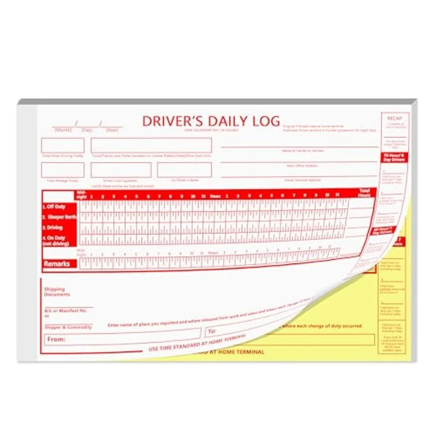1 Pack Truck Driver Daily Log Book with 7 and 8 Day Recap, 8.5 x 5.5 Inch 2-Ply Carbonless DOT Paper Driver Log Books for Truck