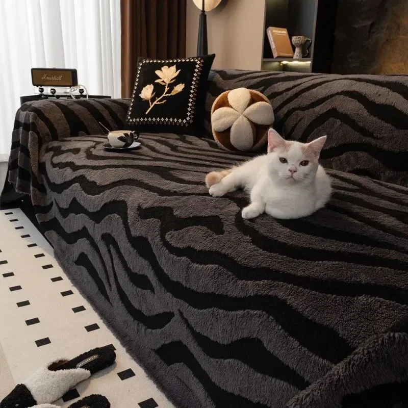 Sofa Blanket Suitable for Autumn Winter Plush New Sofa Towel Zebra Pattern One Piece Full Coverage Cloth Blanket Home Textile