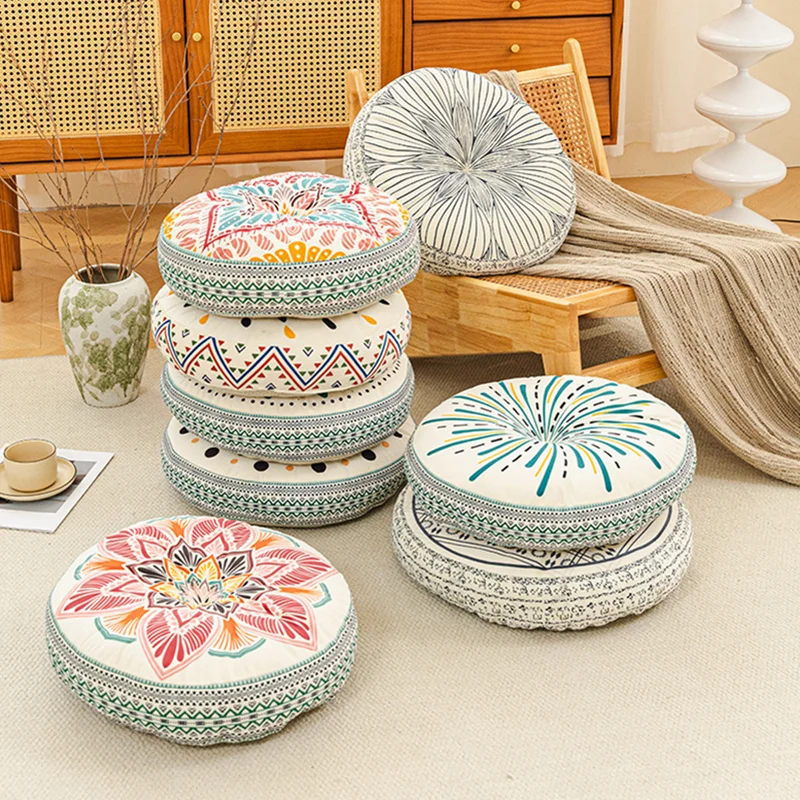 Bohemian Thick Round Tatami Cushion Multifunctional Soft Portable Sofa Cushions 45X45X8Cm Printed Futon Mat for Long Sitting