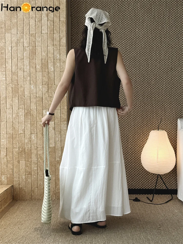HanOrange 2026 Spring Summer Minimalist Invisible Elastic Waist A-line Skirt Loose Long Skirt Ivory/Apricot/Light Gray/Pink