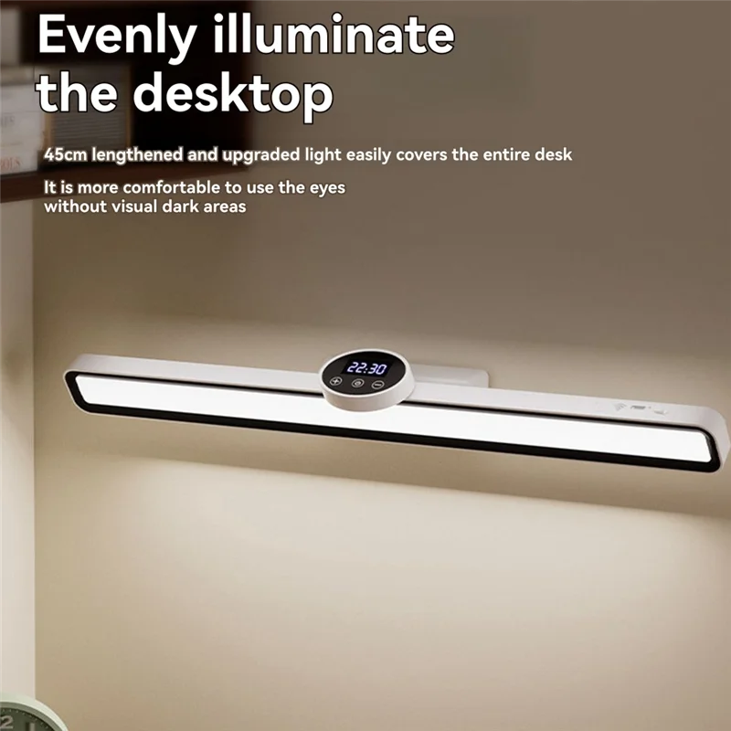 ABKY-Desk Lamp Hanging Magnetic Clock Table Lamp LED USB Rechargeable Stepless Dimming Cabinet Closet Wardrobe Night Light