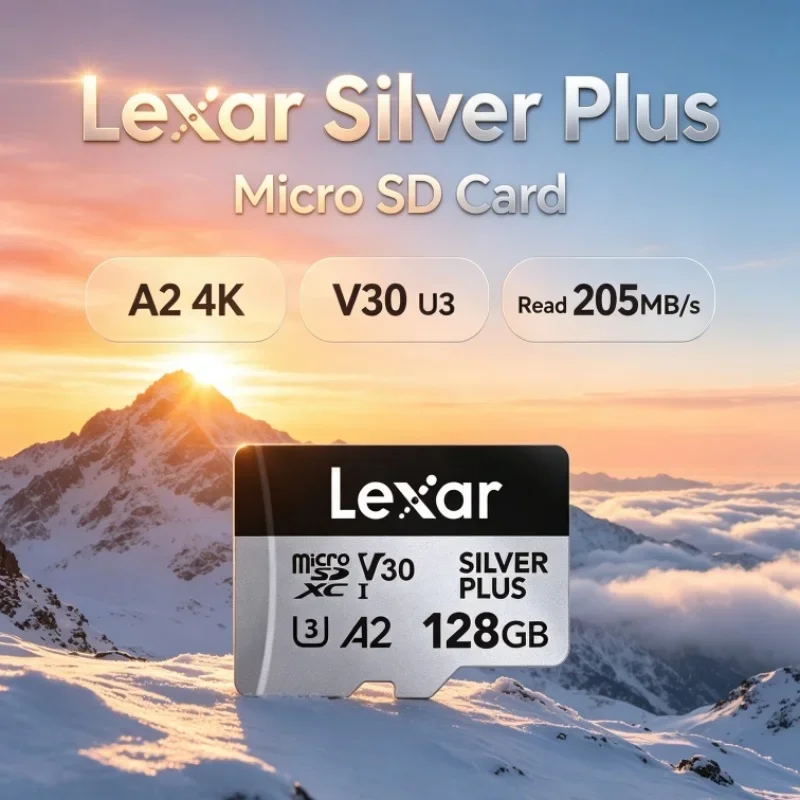 Lexar Silver Plus Micro SD Card SDXC A2 64GB 128GB 256GB 512GB 1TB 4K V30 U3 Read 205MB/s TF Memory Cards for DJI Drone