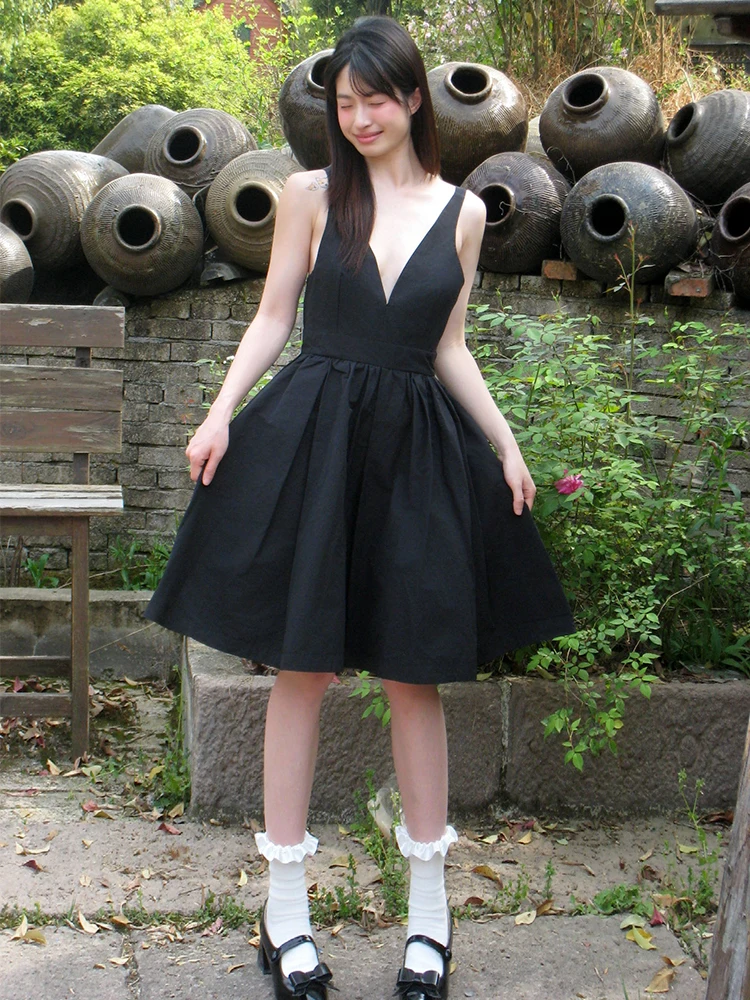 

Ele Deep V Bla Strapl Dr Slimming Evening Gown High Waist Puffy Skirt Polyester Summer Commute Single Piece