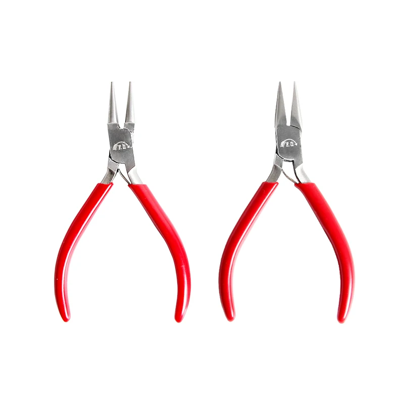 DICK 115mm Chain Nose Round Nose Jewelry Pliers Stainless Steel Pliers with Red PVC Grip for Jump Rings Wire Bending & Beading